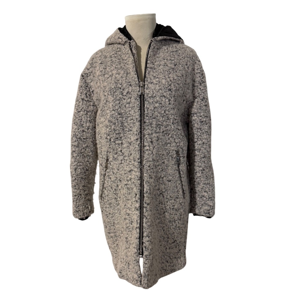 TOPSHOP Abigail Gray Boucle Hooded Wool Blend Coat Size‎ 6 Classic Warm Winter